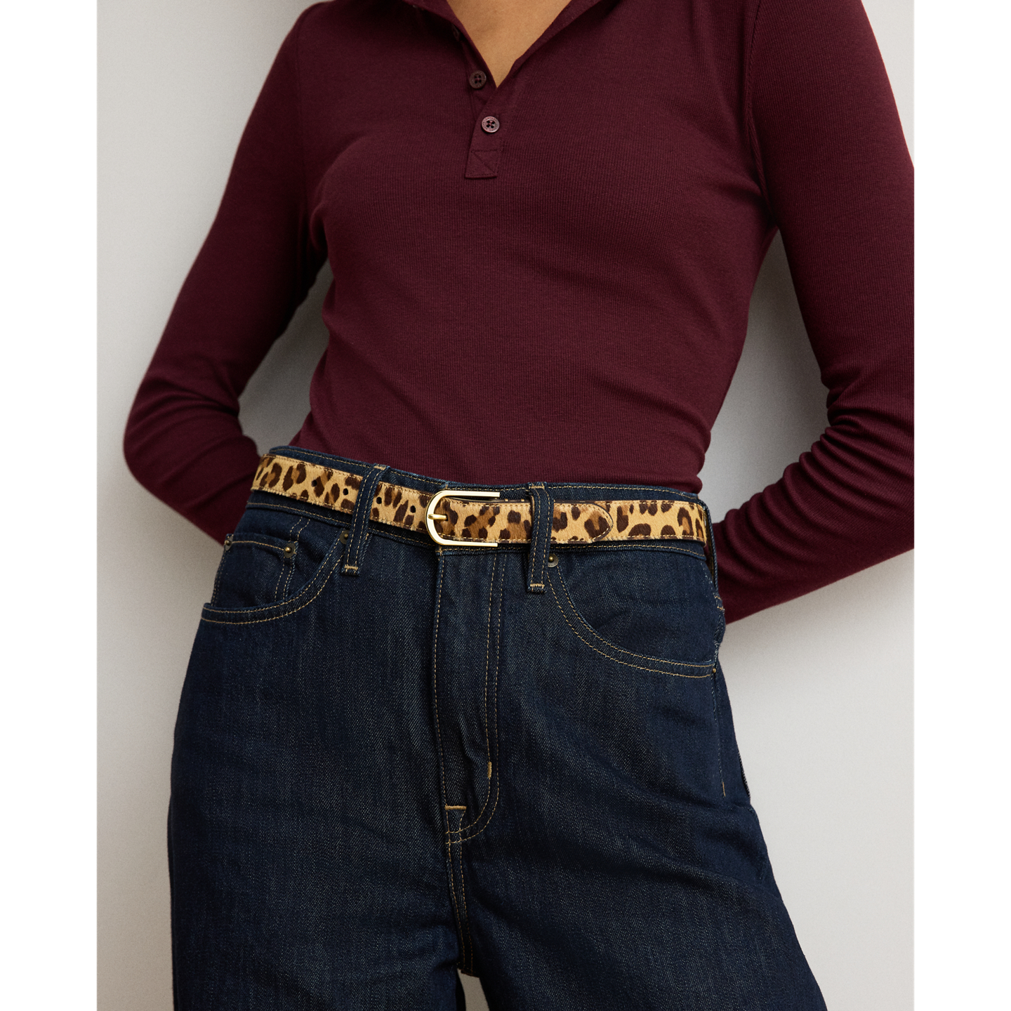 Женский ремень Ralph Lauren Rounded-Buckle Leopard-Print Skinny, цвет: Леопардовый / Каштановый — фото 2