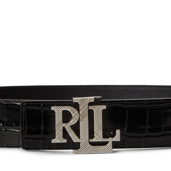 Logo Reversible Croc-Embossed Wide Belt
