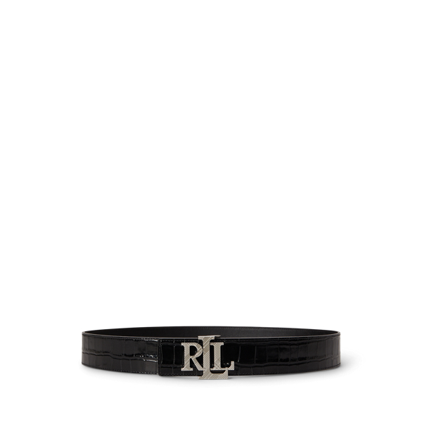Logo Reversible Croc-Embossed Wide Belt