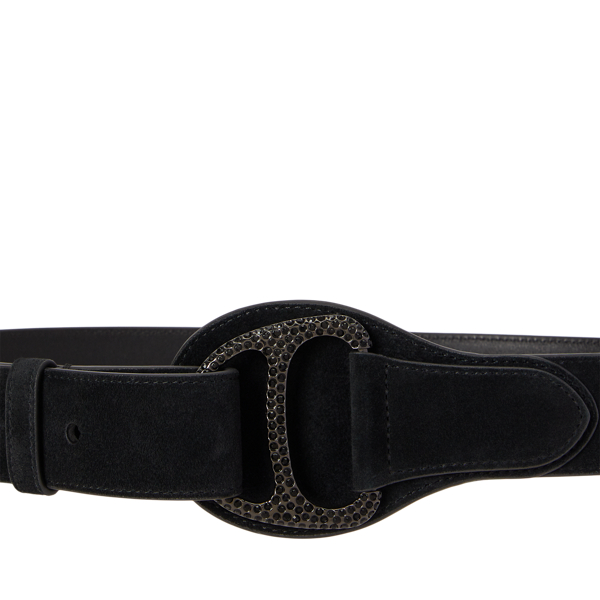 Suede Embellished D-Ring Wide Belt