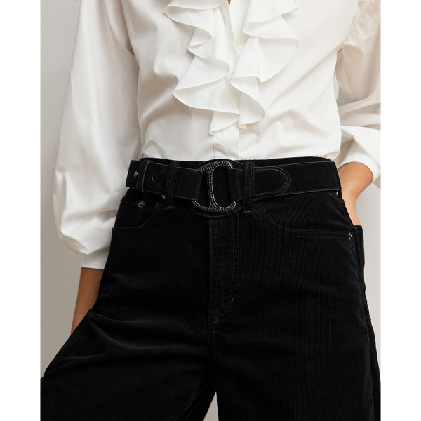 Suede Embellished D-Ring Wide Belt
