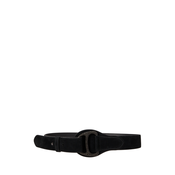 Suede Embellished D-Ring Wide Belt