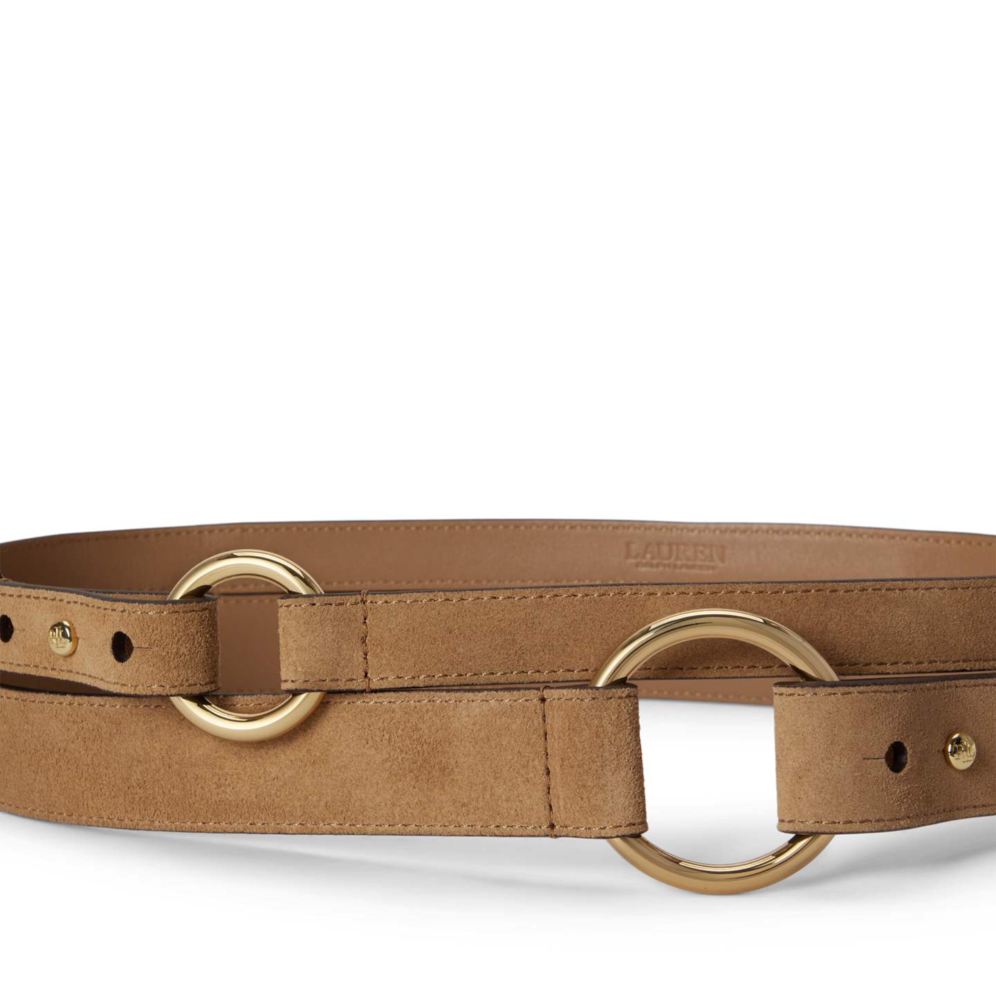 Женский ремень Lauren Ralph Lauren Suede O-Ring Stacked Wide, цвет: Верблюжий — фото 1