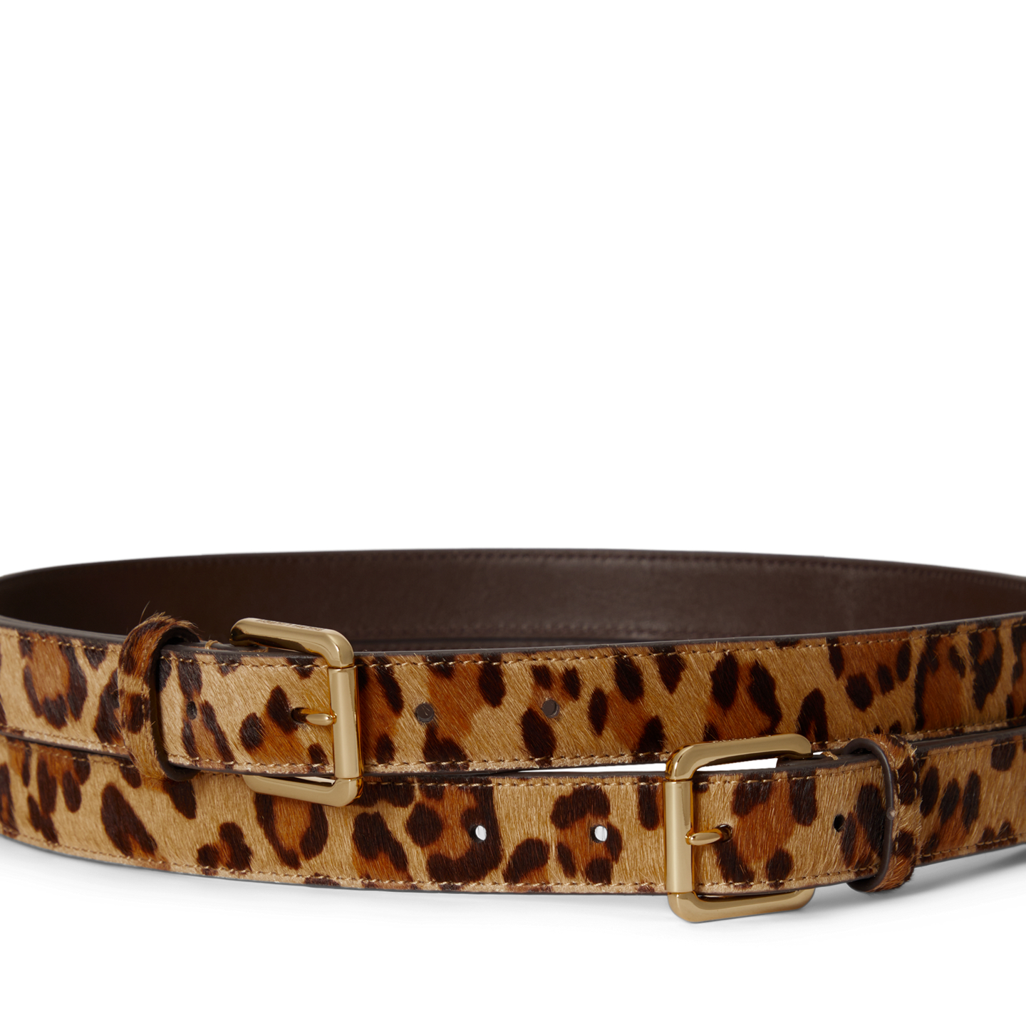 Женский ремень Ralph Lauren Haircalf Double-Buckle Stacked Wide, цвет: Леопардовый / Каштановый — фото 1