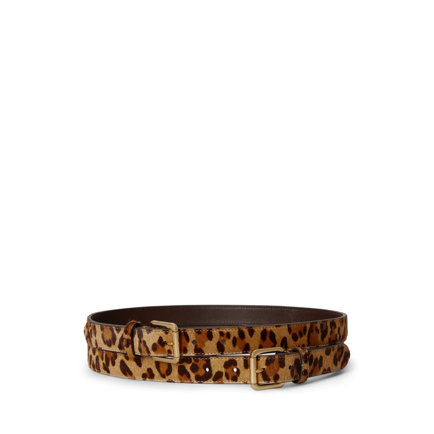Женский ремень Ralph Lauren Haircalf Double-Buckle Stacked Wide, цвет: Леопардовый / Каштановый — фото 2