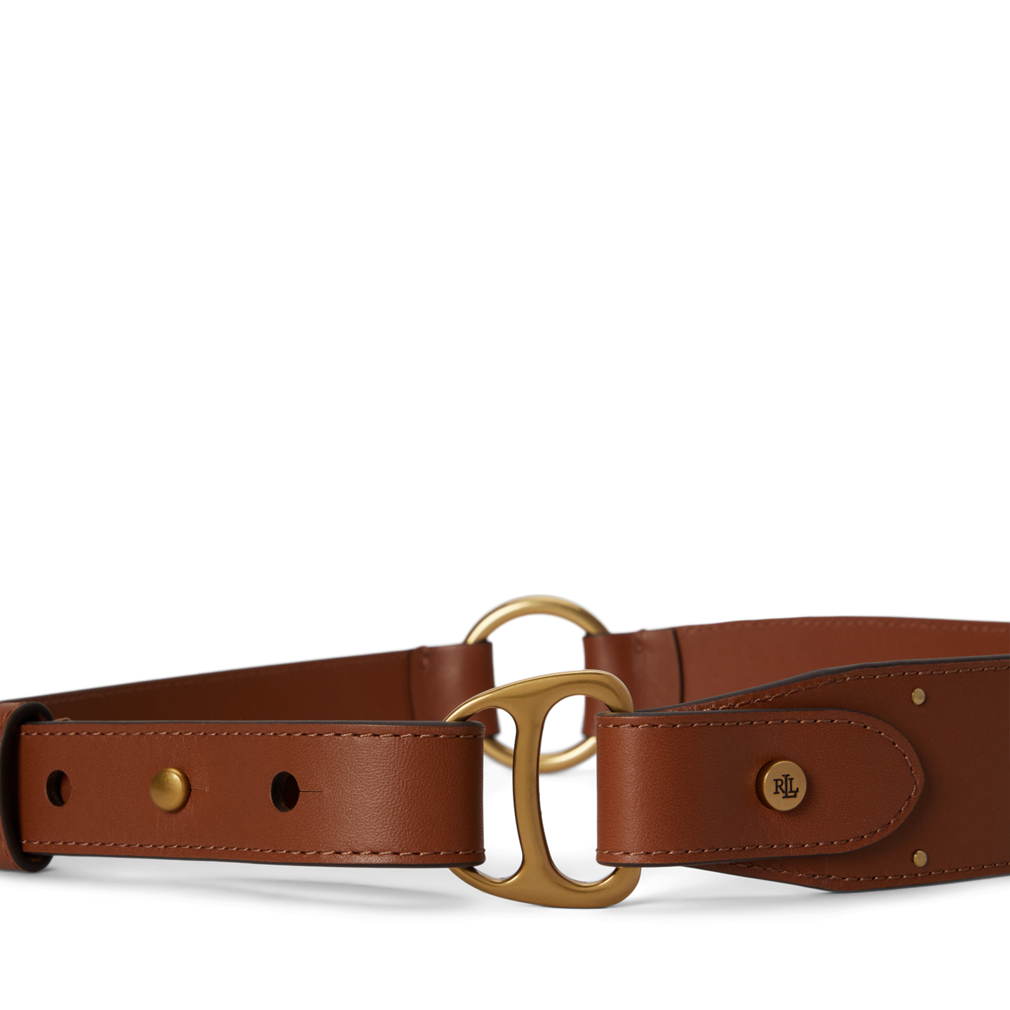 Женский ремень Ralph Lauren Equestrian D-Ring Studded Leather, цвет: Рыжевато-коричневый — фото 1