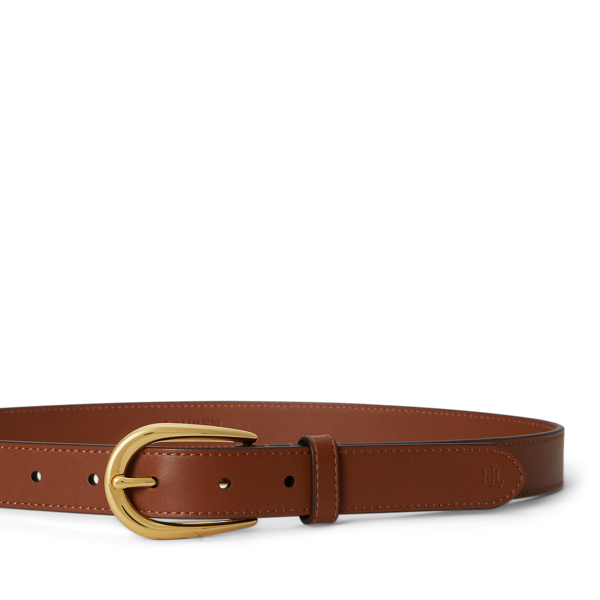 Rounded-Buckle Leather Skinny Belt