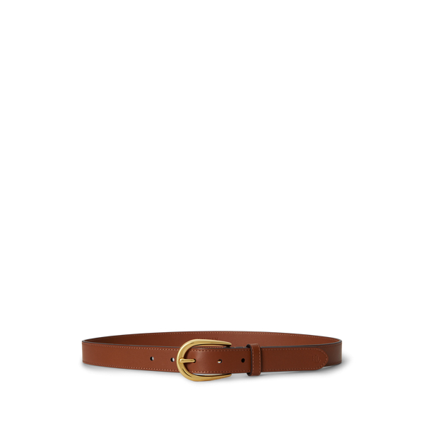 Rounded-Buckle Leather Skinny Belt