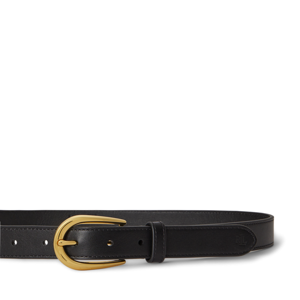 Rounded-Buckle Leather Skinny Belt