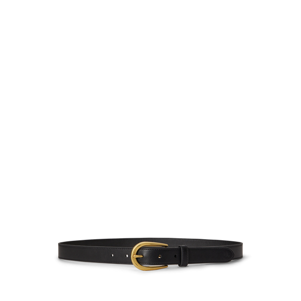 Rounded-Buckle Leather Skinny Belt