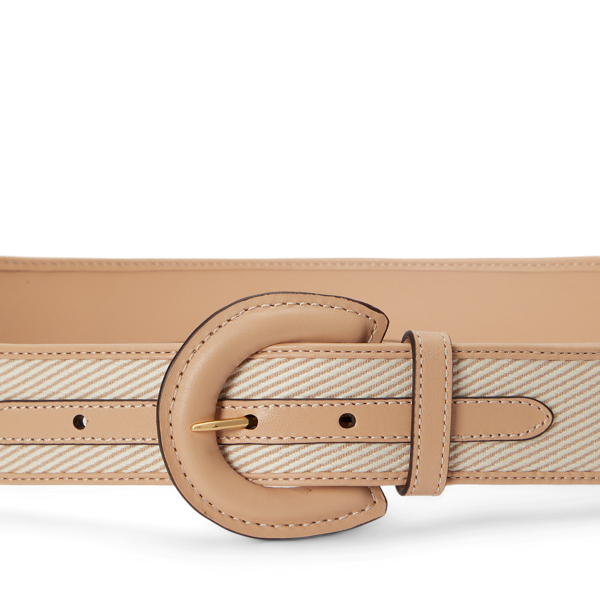 Crescent-Buckle Wide Twill-Leather Belt