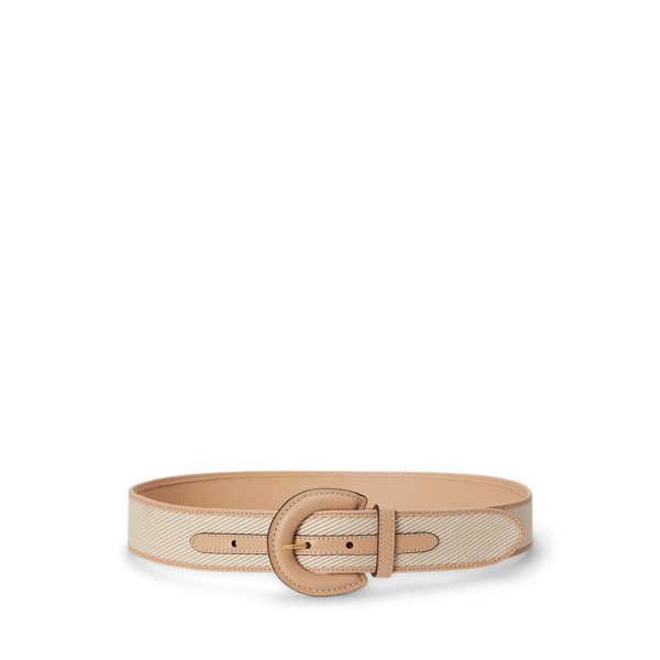 Crescent-Buckle Wide Twill-Leather Belt