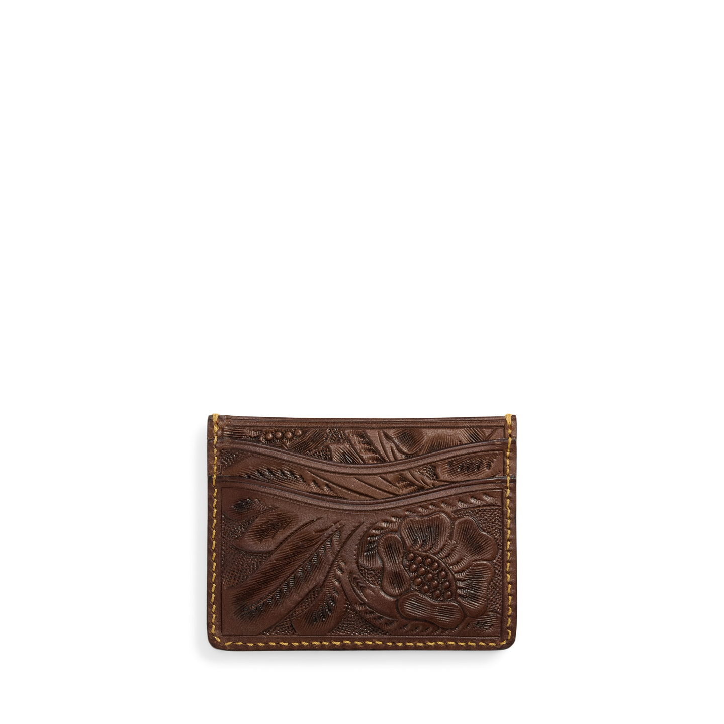 Мужской кошелёк Ralph Lauren Hand-Tooled Leather Card Case, цвет: Коричневый — фото 1