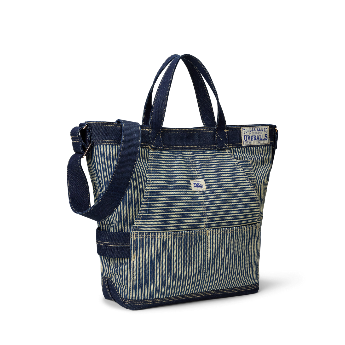 Мужская сумка Ralph Lauren Indigo Striped Twill Tote, цвет: Индиго / Кремовый — фото 1