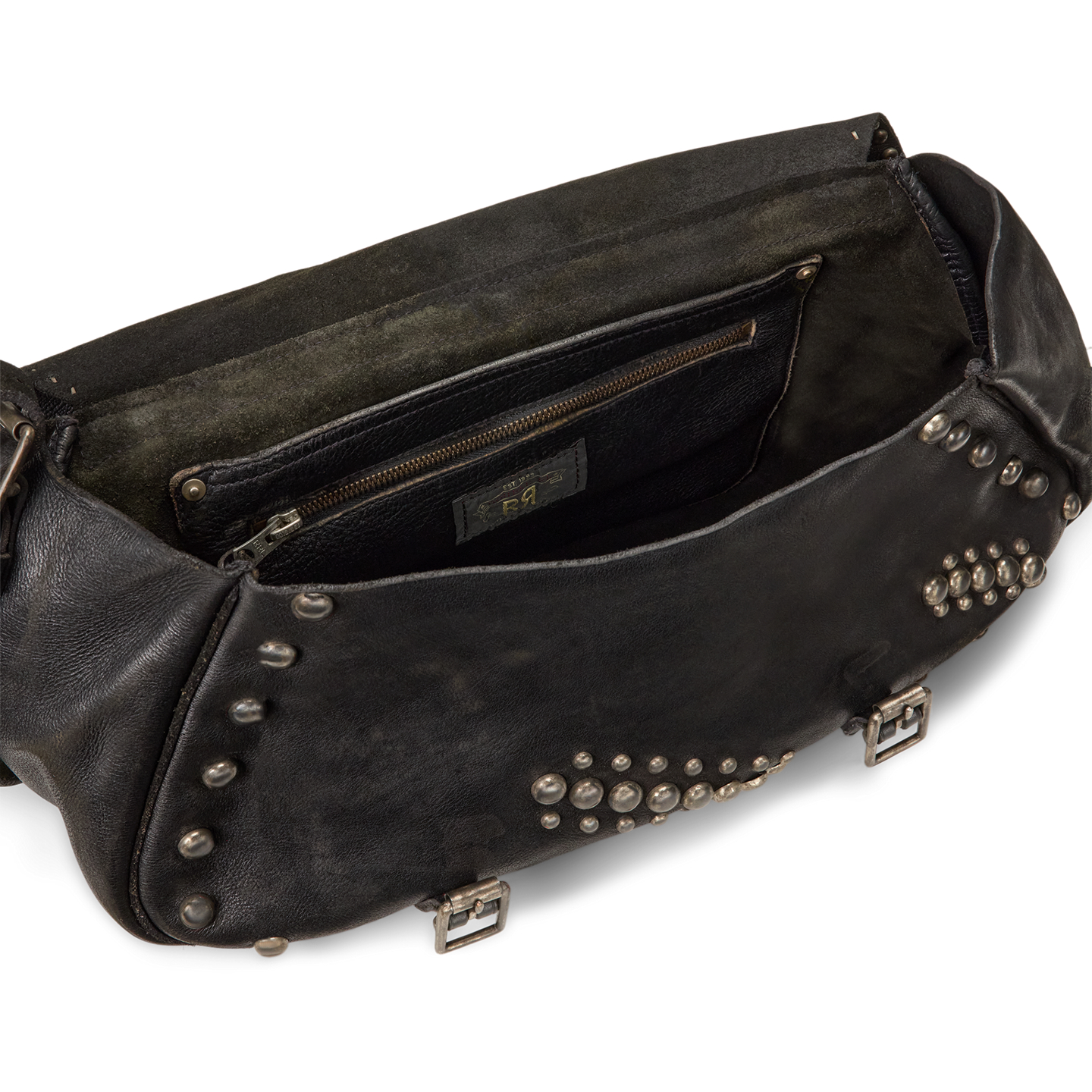 Мужская сумка Ralph Lauren Studded Leather Saddle, цвет: Чёрный / Серебряный — фото 3