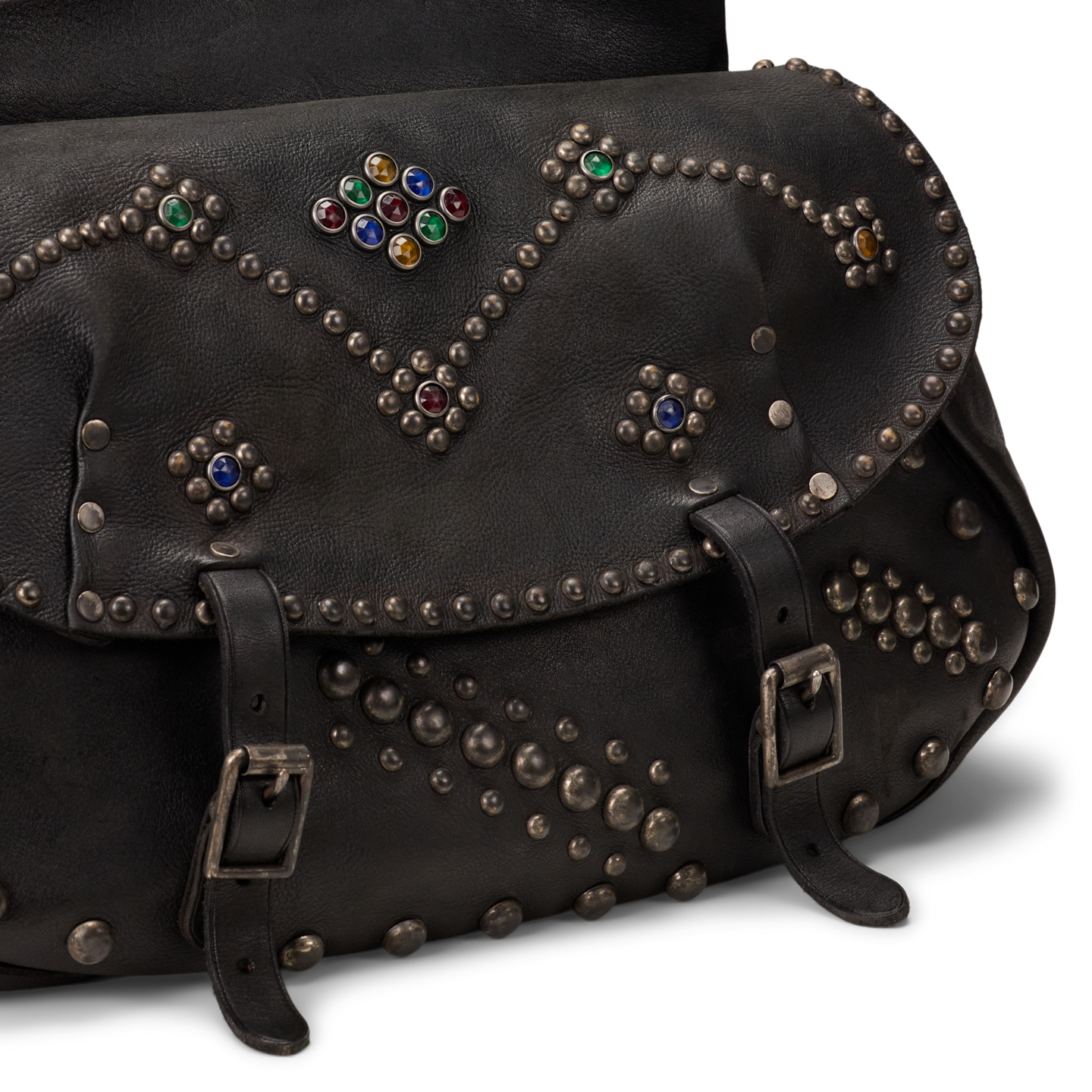 Мужская сумка Ralph Lauren Studded Leather Saddle, цвет: Чёрный / Серебряный — фото 4