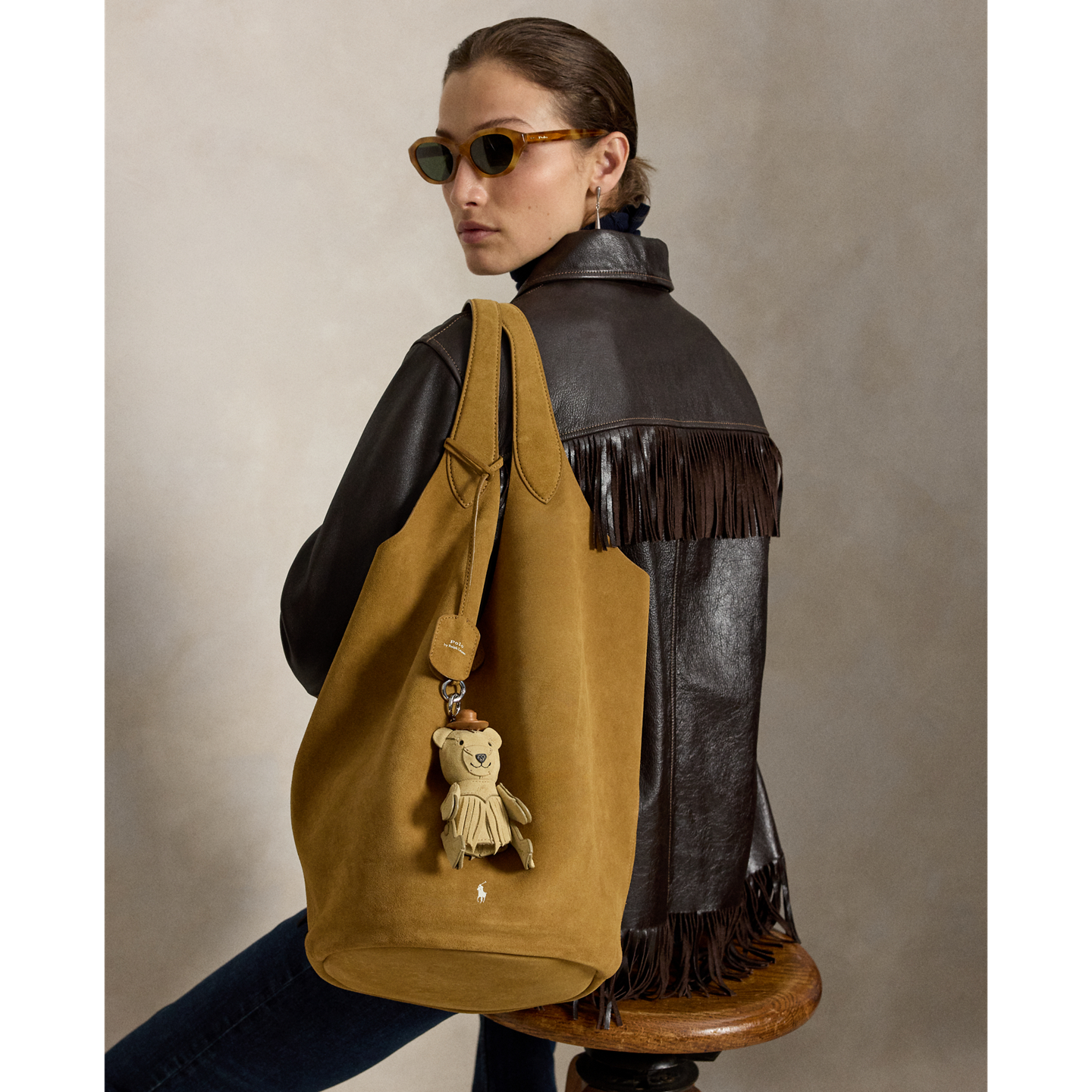 Женский брелок Ralph Lauren Western Polo Bear Leather Bag Charm, цвет: Кешью — фото 2