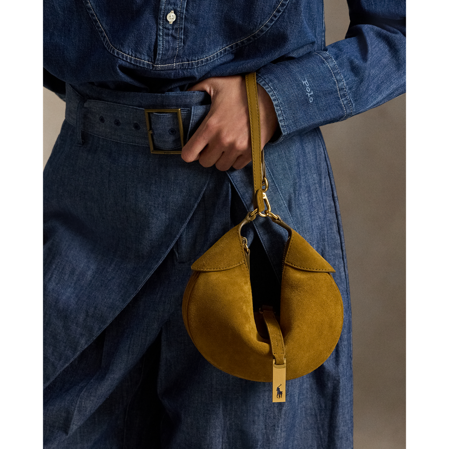 Женская сумка Ralph Lauren Polo ID Suede Mini Shoulder, цвет: Artichoke — фото 5