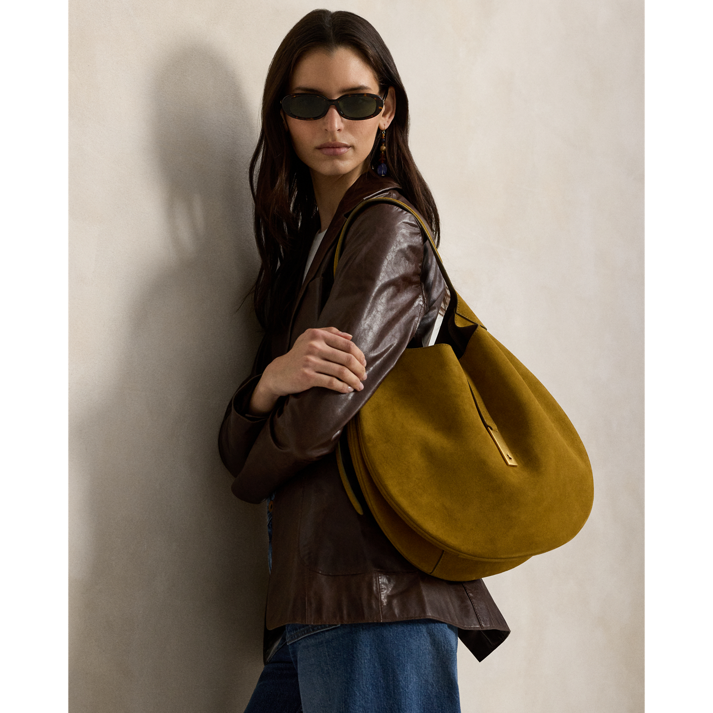 Женская сумка Ralph Lauren Polo ID Suede Large Shoulder, цвет: Artichoke — фото 5