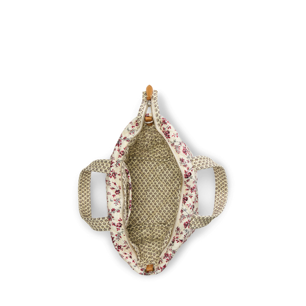 Cream/Red Multi Quilted Floral Cotton Small Tote Polo Ralph Lauren 5