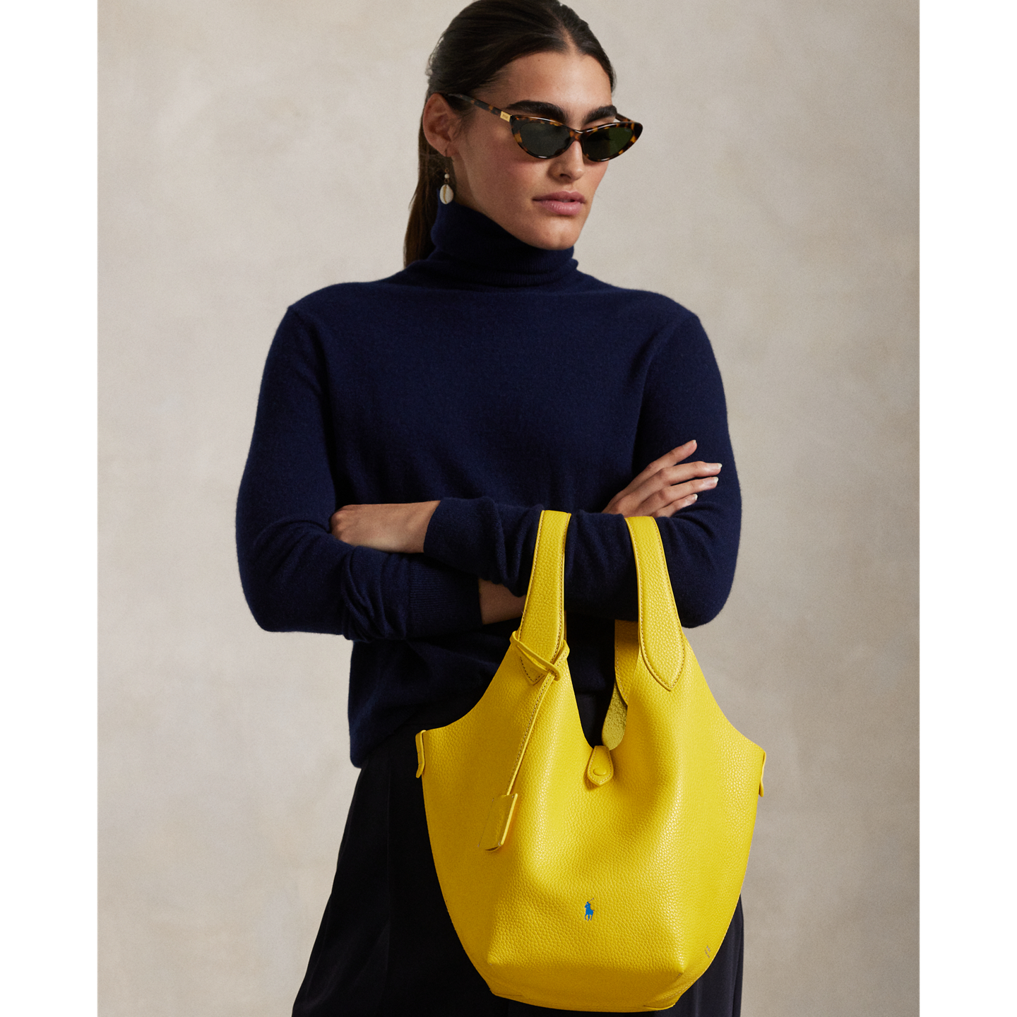 Женские сумки Ralph Lauren Polo Play Leather Tote, цвет: Жёлтый — фото 5