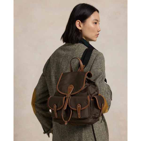 Nutmeg Brown Bellport Leather-Trim Nylon Backpack Polo Ralph Lauren 7