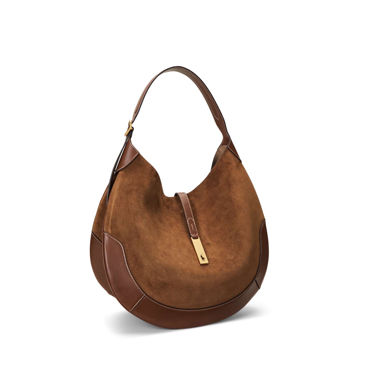 Женская сумка Ralph Lauren Polo ID Suede-Leather Large Shoulder, цвет: Коричный — фото 1