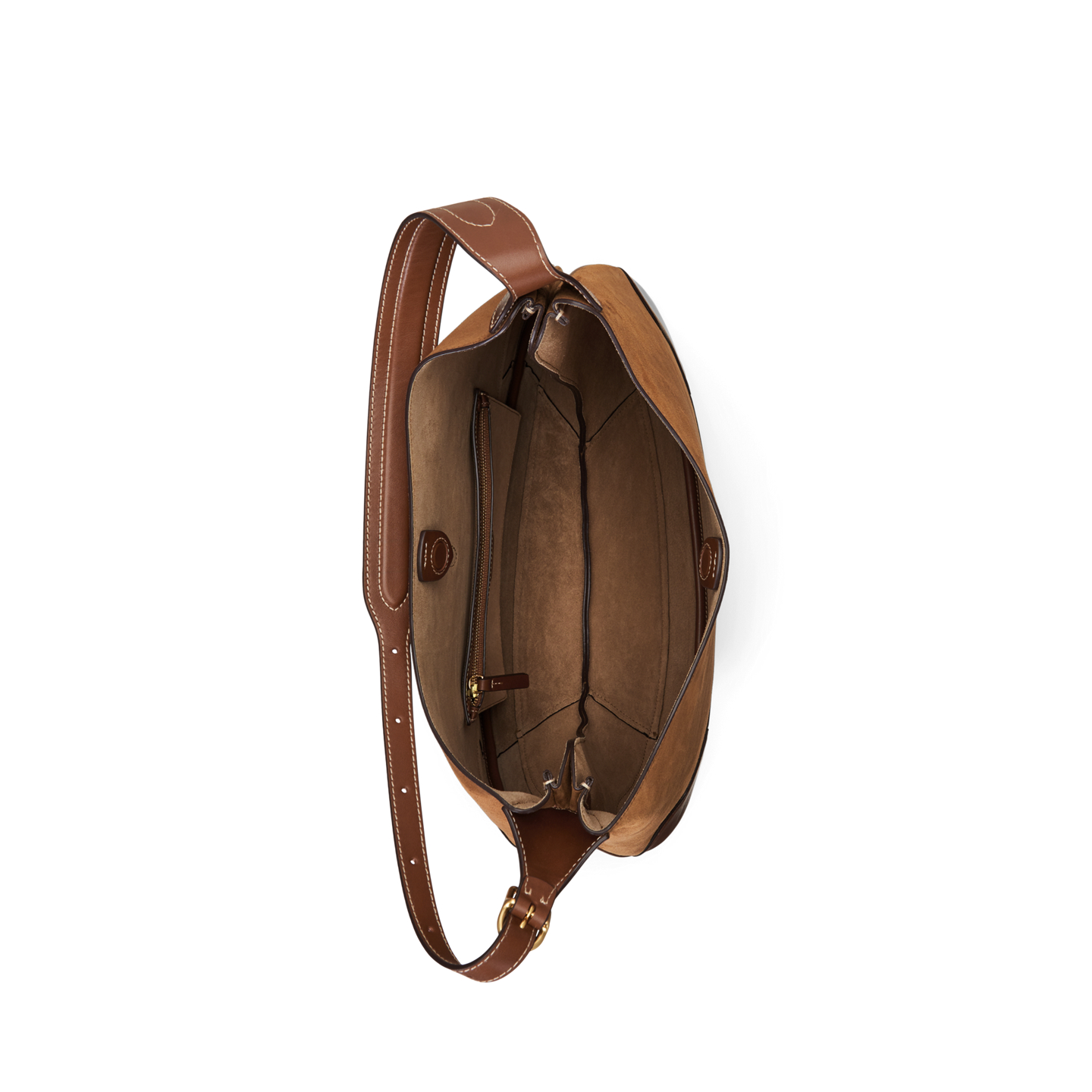 Женская сумка Ralph Lauren Polo ID Suede-Leather Large Shoulder, цвет: Коричный — фото 2