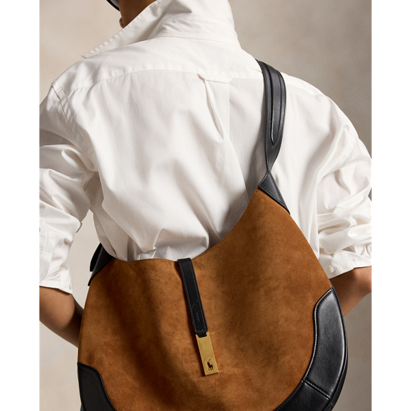 Toffee/Black Polo ID Suede Large Shoulder Bag Polo Ralph Lauren 9
