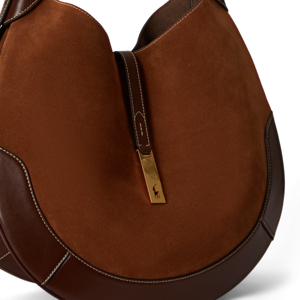 Toffee/Black Polo ID Suede Large Shoulder Bag Polo Ralph Lauren 6