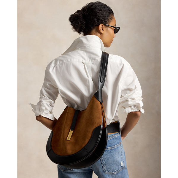 Toffee/Black Polo ID Suede Large Shoulder Bag Polo Ralph Lauren 8
