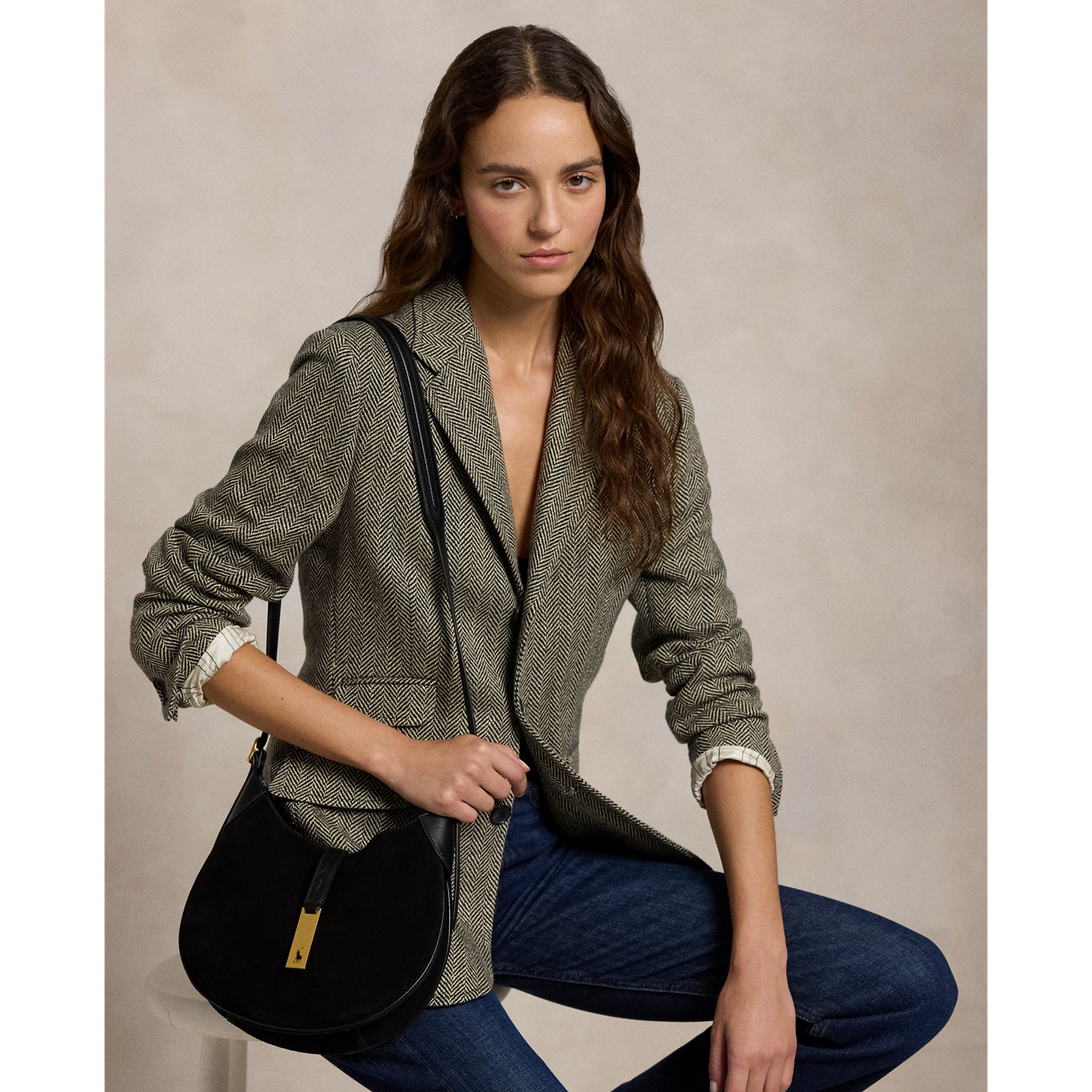 Женская сумка Ralph Lauren Polo ID Suede-Leather Small Shoulder, цвет: Чёрный — фото 5