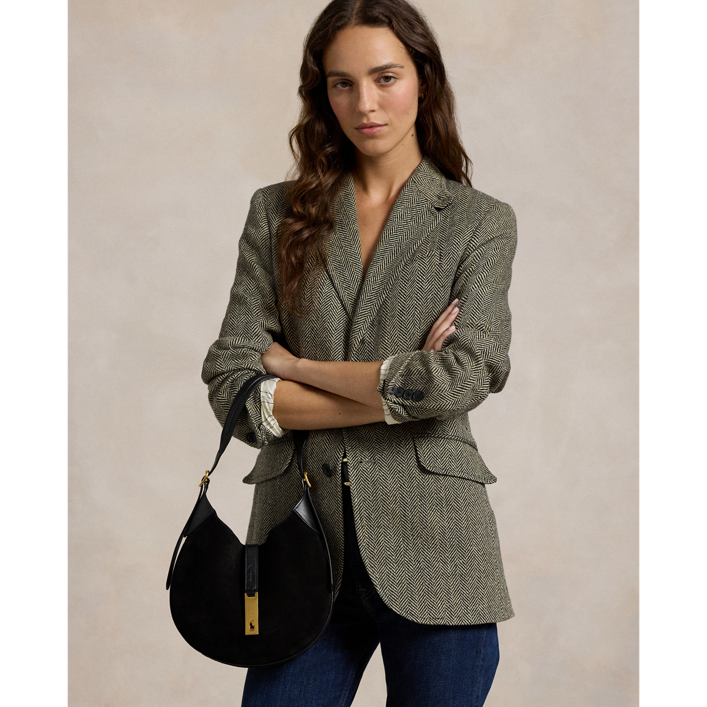 Женская сумка Ralph Lauren Polo ID Suede-Leather Small Shoulder, цвет: Чёрный — фото 6