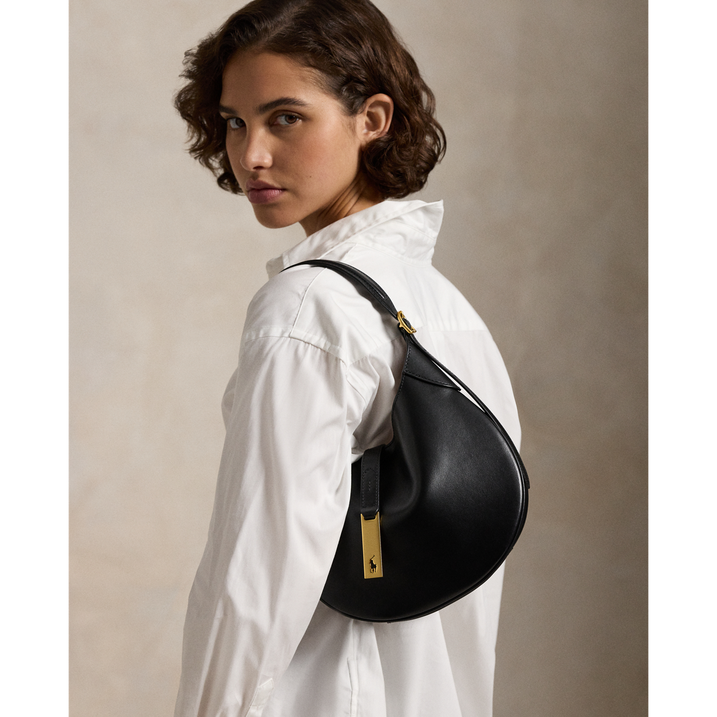 Женская сумка Ralph Lauren Polo ID Leather Small Shoulder, цвет: Чёрный — фото 5