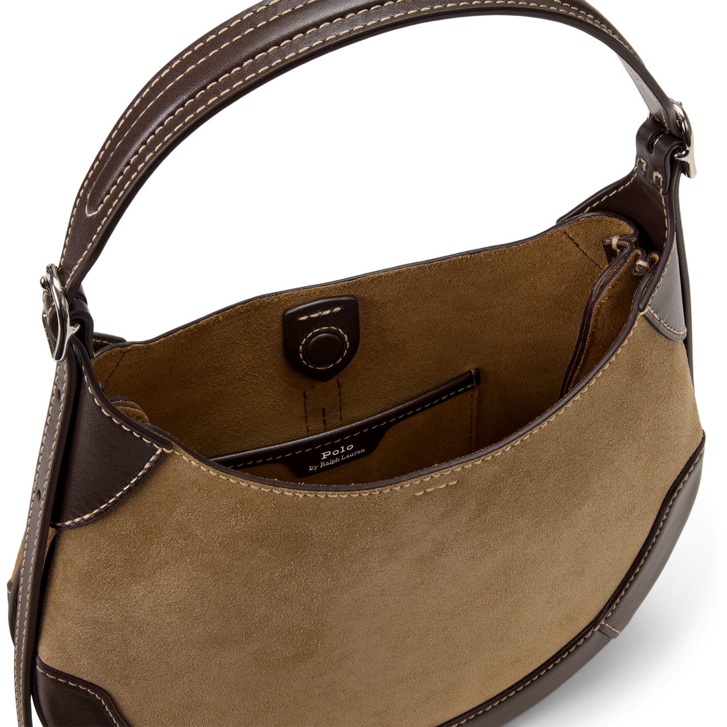 Женская сумка Ralph Lauren Polo ID Suede-Leather Small Shoulder, цвет: Глиняный / Табачный — фото 2