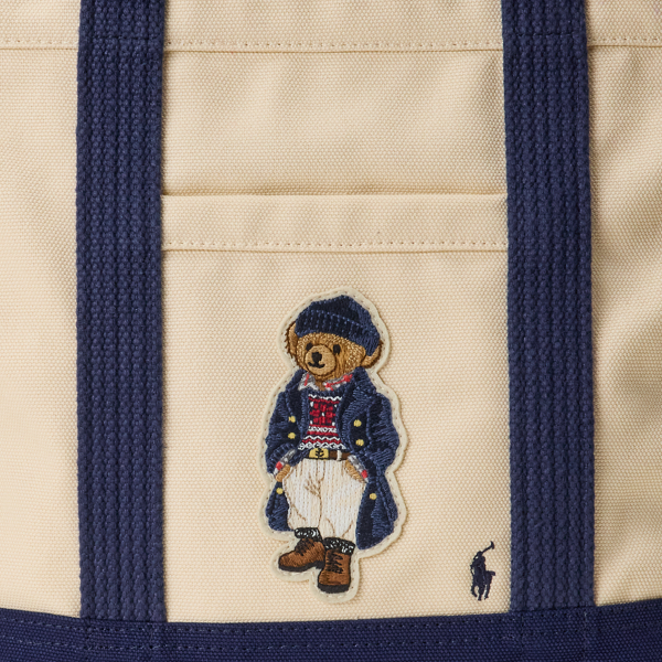 Ecru/Navy Polo Bear Canvas Small Tote Polo Ralph Lauren 5