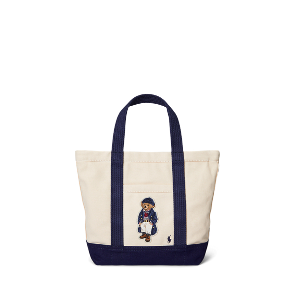 Ecru/navy Polo Bear Canvas Small Tote Polo Ralph Lauren 1