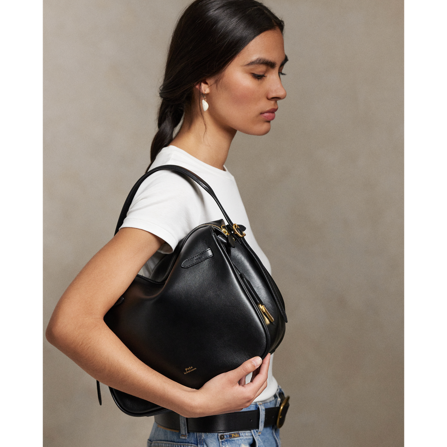 Женская сумка Ralph Lauren Polo ID Leather Satchel, цвет: Чёрный — фото 5