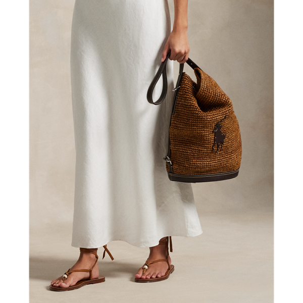 特別価格！Ralph Lauren Rope-Trim Small Bellport Bucket Bag Bellport Pony Raffia Sling Bucket Bag for Women | Ralph