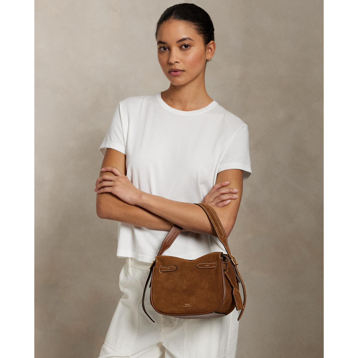 Женская сумка Ralph Lauren Polo ID Suede Mini Satchel, цвет: Коричный — фото 5