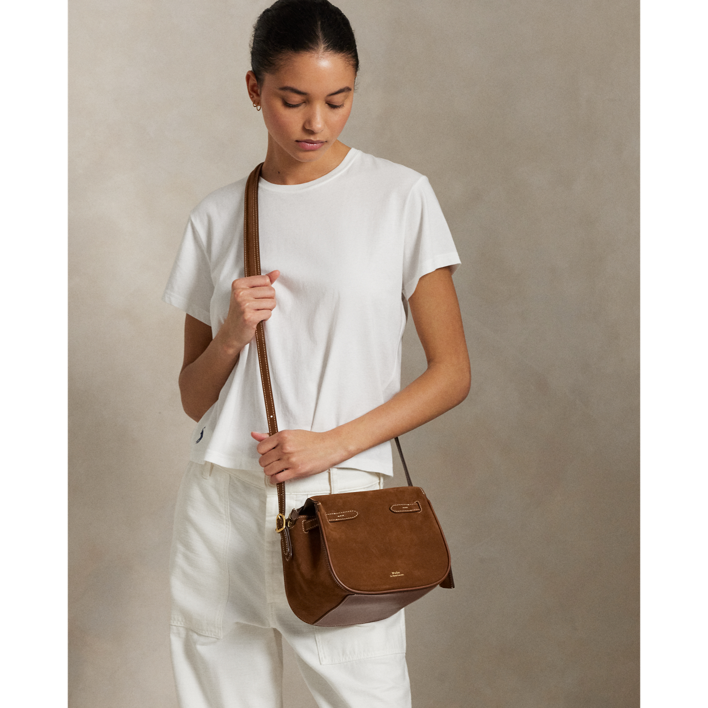 Женская сумка Ralph Lauren Polo ID Suede Mini Satchel, цвет: Коричный — фото 6