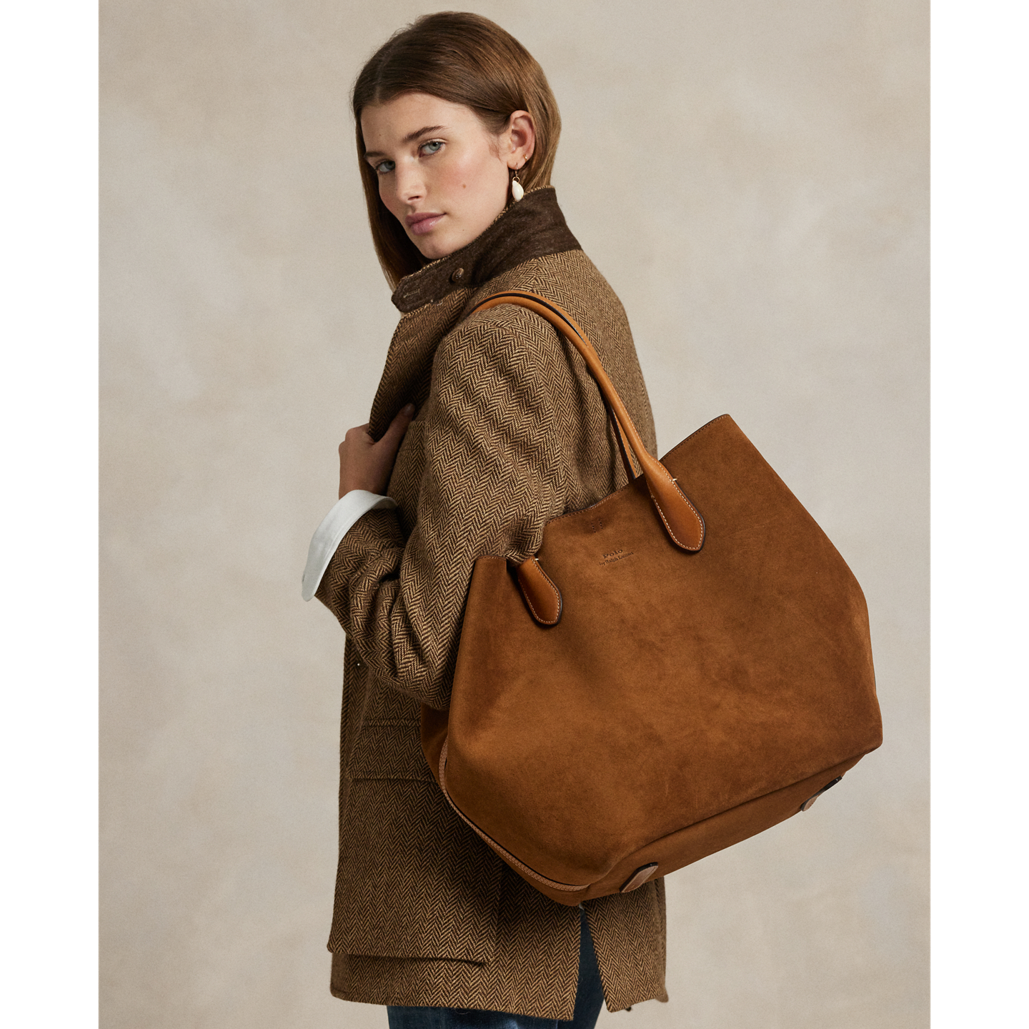 Женская сумка Ralph Lauren Bellport Suede-Leather Large Tote, цвет: Коричный — фото 5