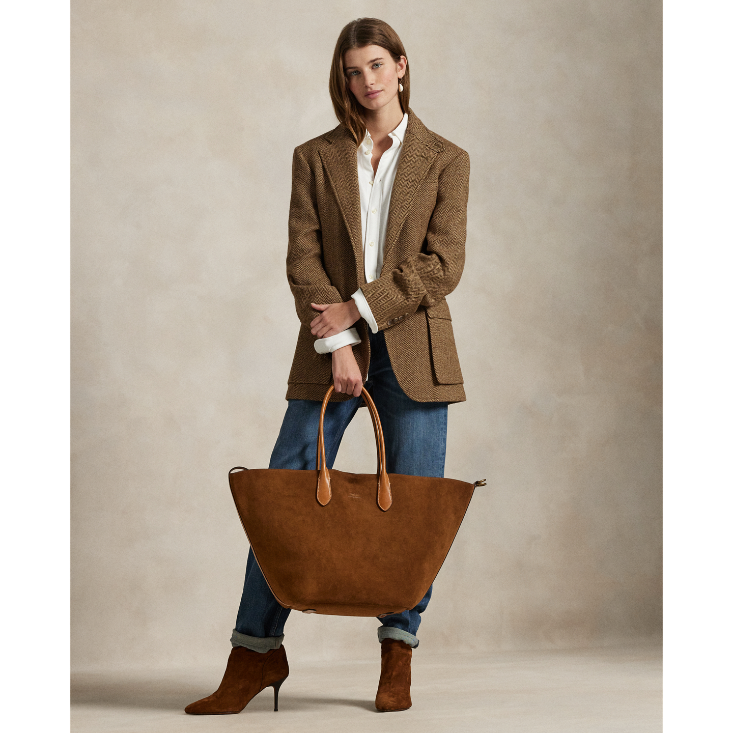 Женская сумка Ralph Lauren Bellport Suede-Leather Large Tote, цвет: Коричный — фото 6
