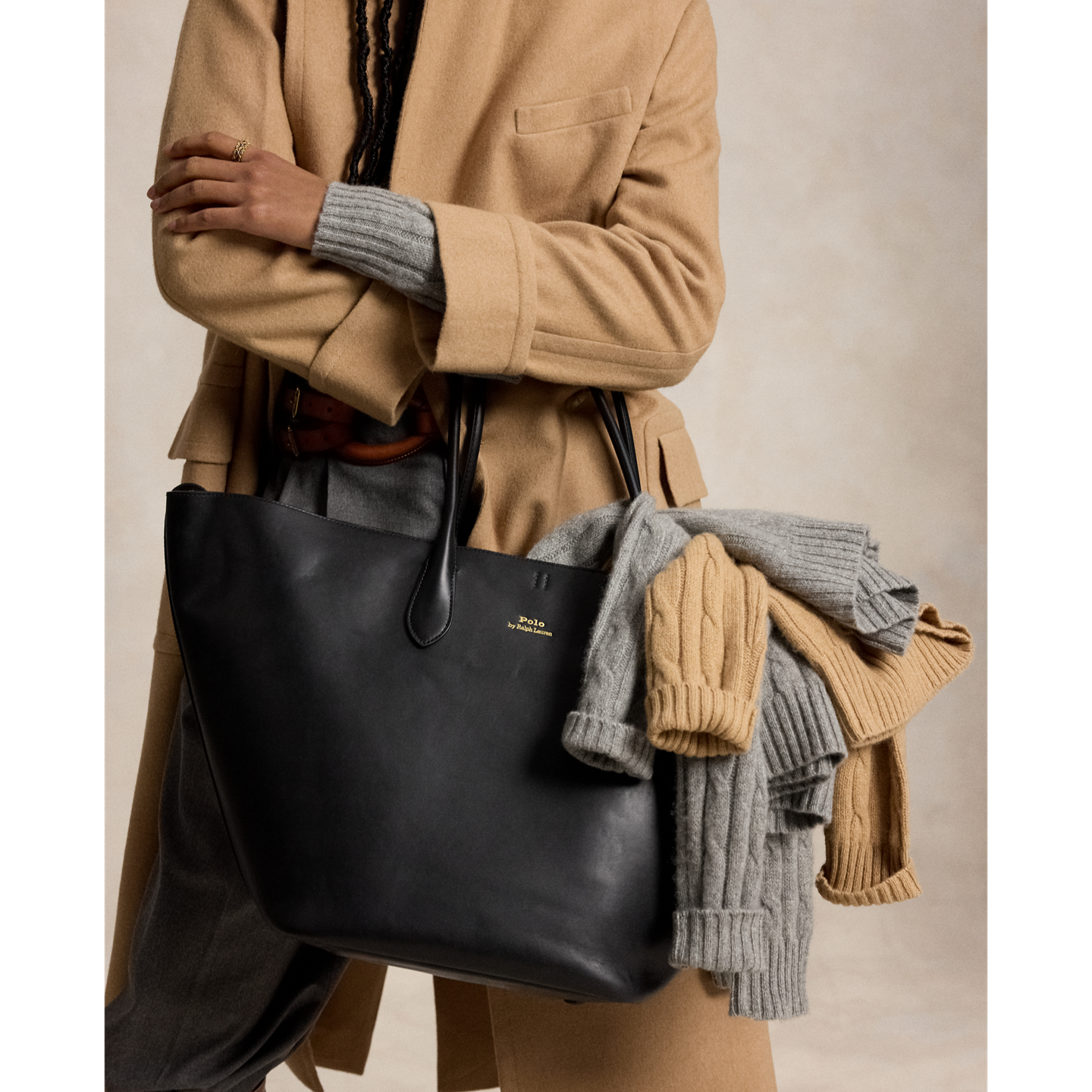 Женская сумка Ralph Lauren Bellport Leather Large Tote, цвет: Чёрный — фото 4