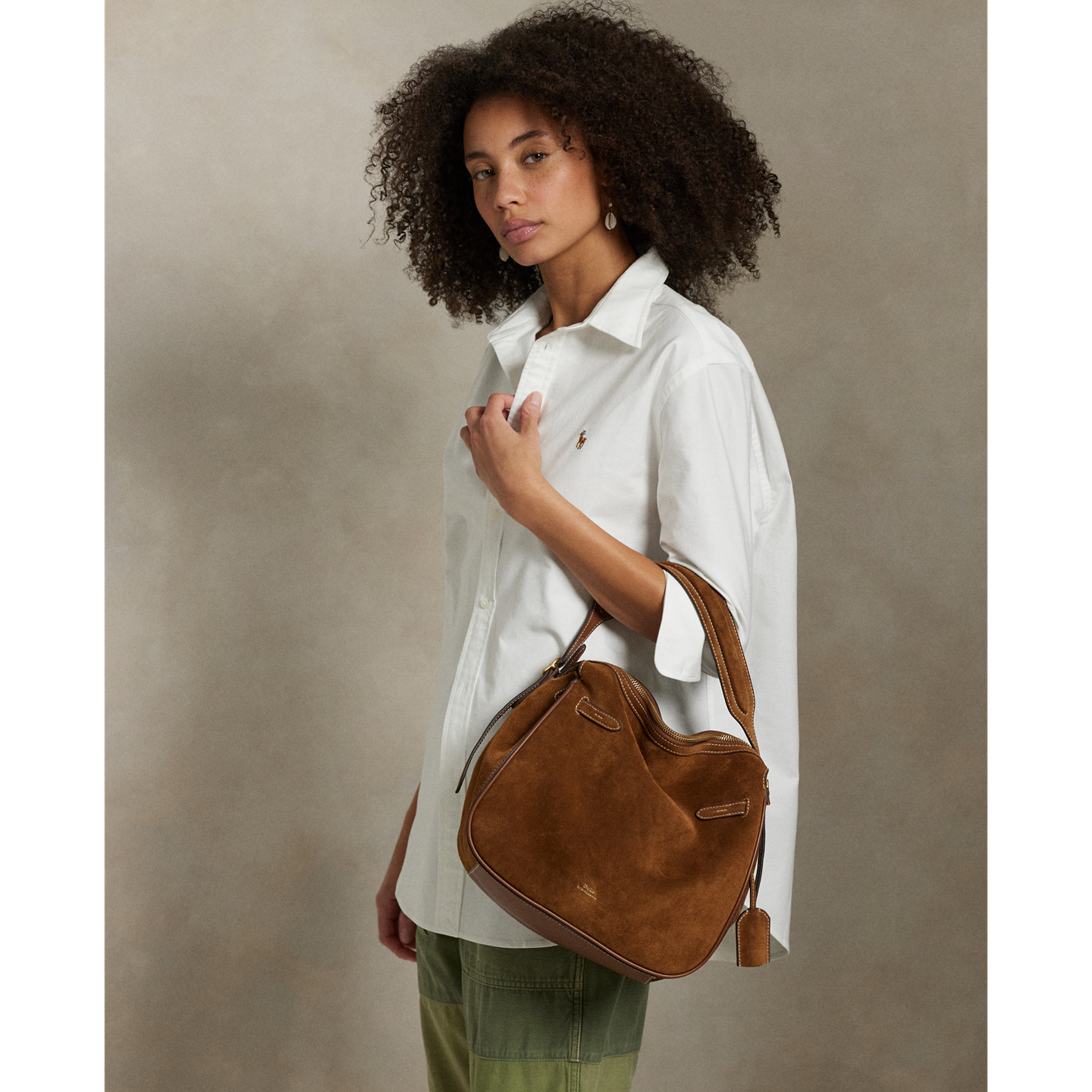 Женская сумка Ralph Lauren Polo ID Suede Satchel, цвет: Коричный — фото 5