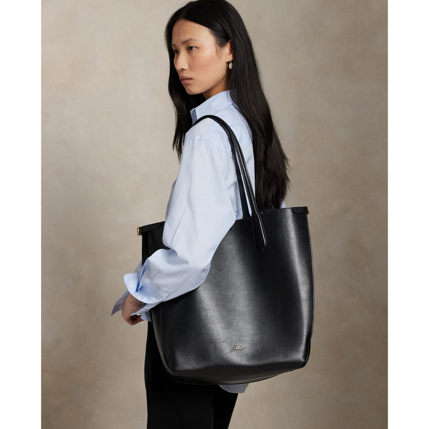 Женская сумка Ralph Lauren Bellport Leather North-South Tote, цвет: Чёрный — фото 4