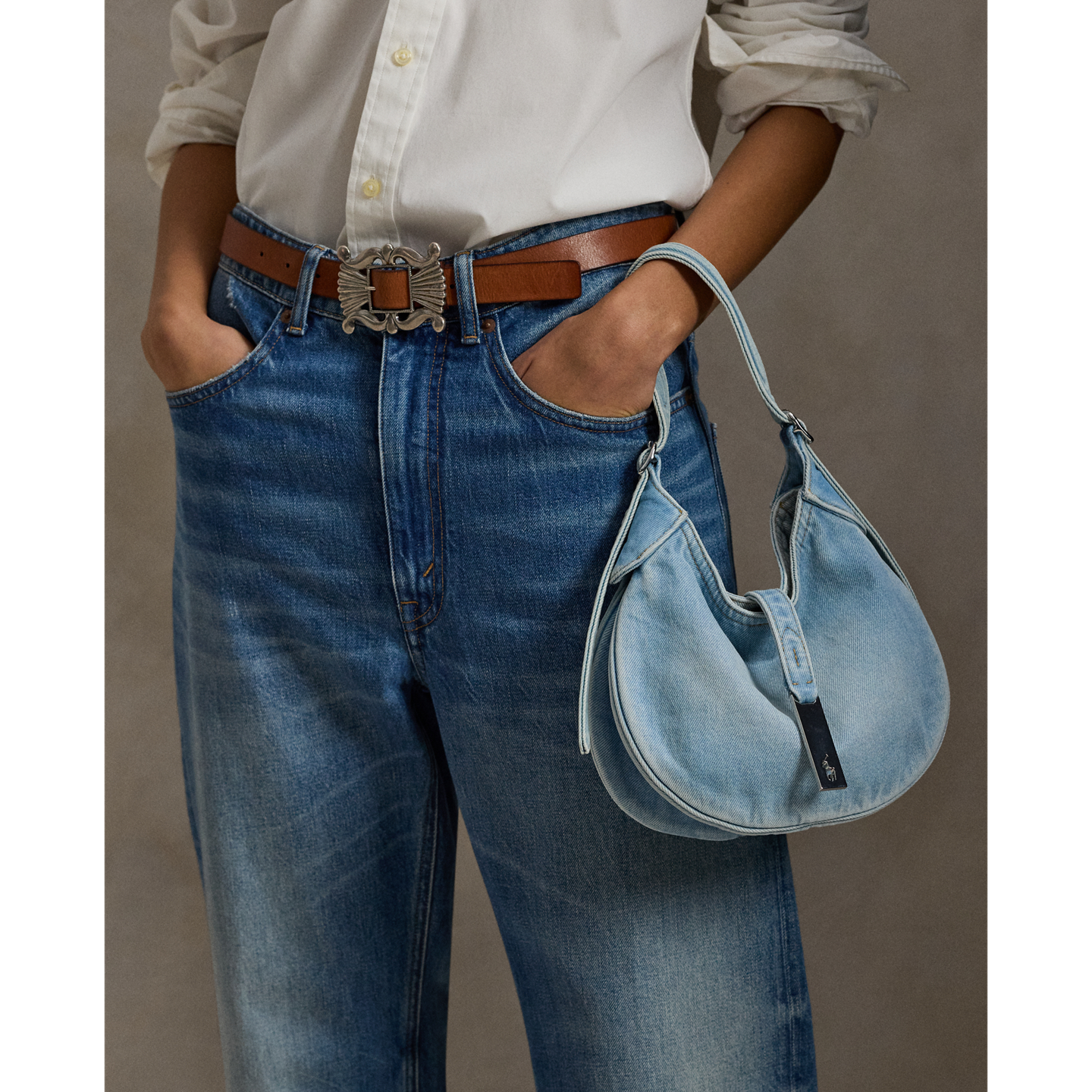 Женская сумка Polo Ralph Lauren Polo ID Denim Small Shoulder, цвет: Варёный — фото 5