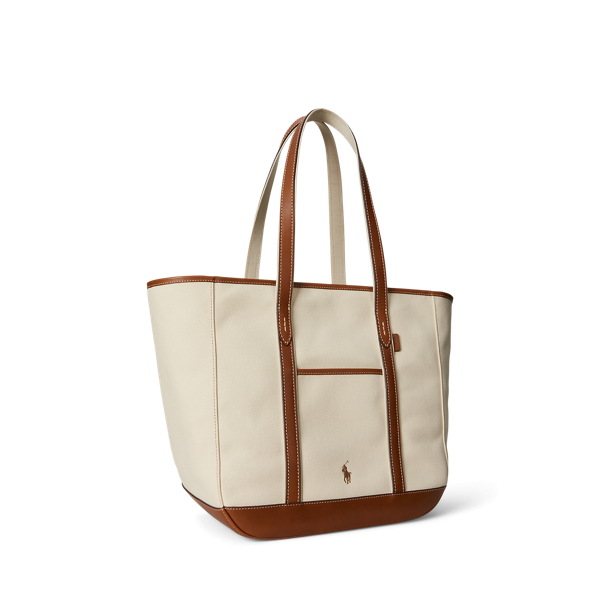 Leather-Trim Canvas Medium Shopper Tote