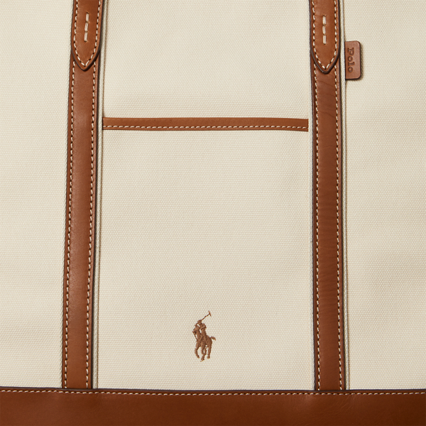 【POLO RALPH LAUREN】Leather-Trim Canvas Medium Shopper Tote Leather-Trim Canvas Medium Shopper Tote