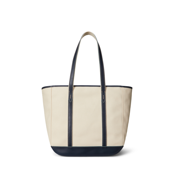 Leather-Trim Canvas Medium Shopper Tote for Women | Ralph